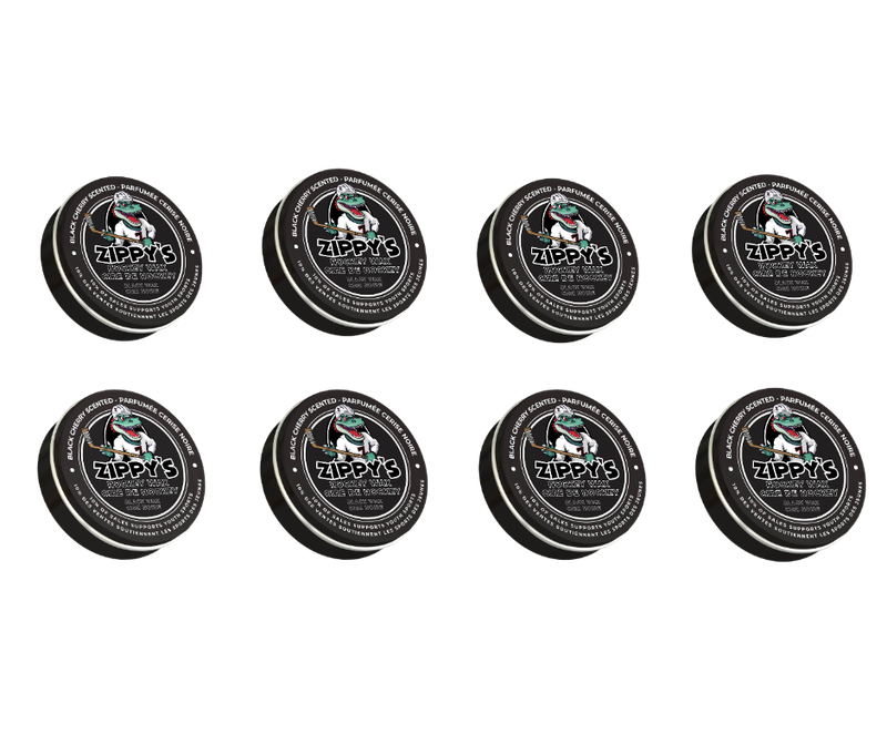 Nine containers of Zippy's product on a white background