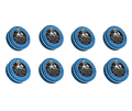 Nine containers of Zippy's pet product on a white background