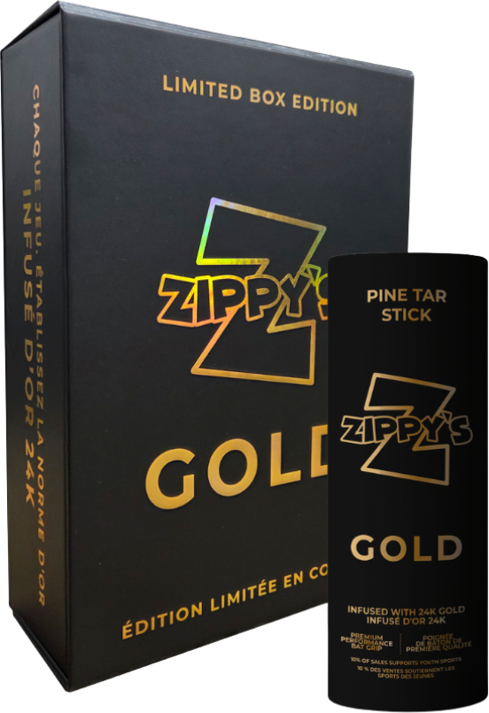 Zippy Z Gold pine tar stick with packaging on a white background