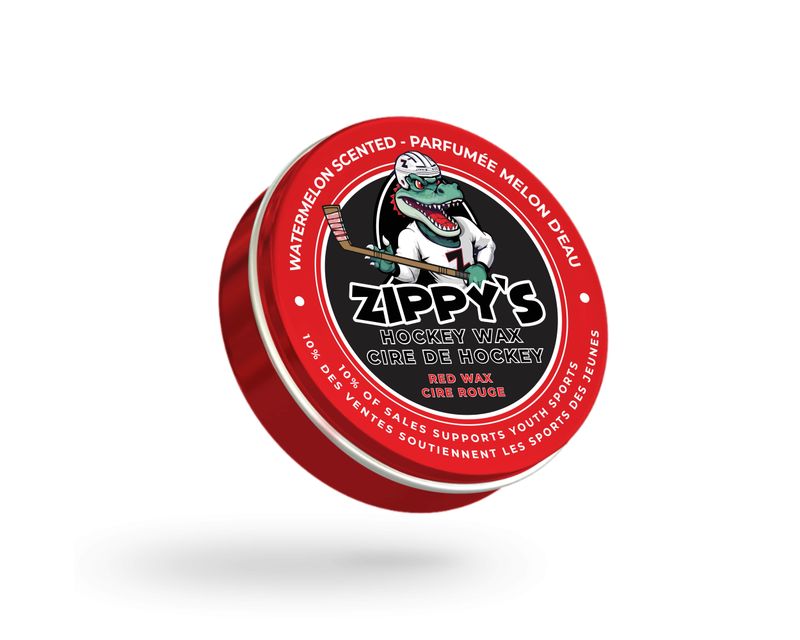 Zippy's Hockey Wax container with red lid and black label on a white background