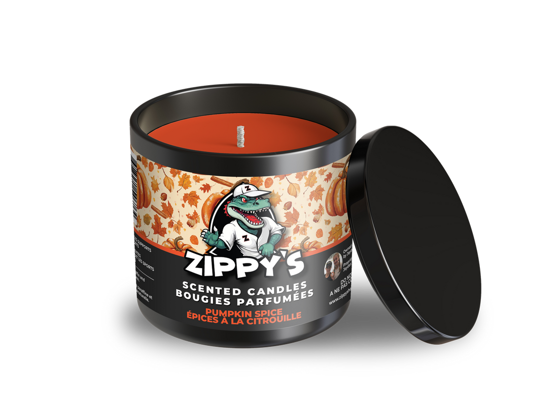 Zippy's scented candle with pumpkin spice fragrance on a white background