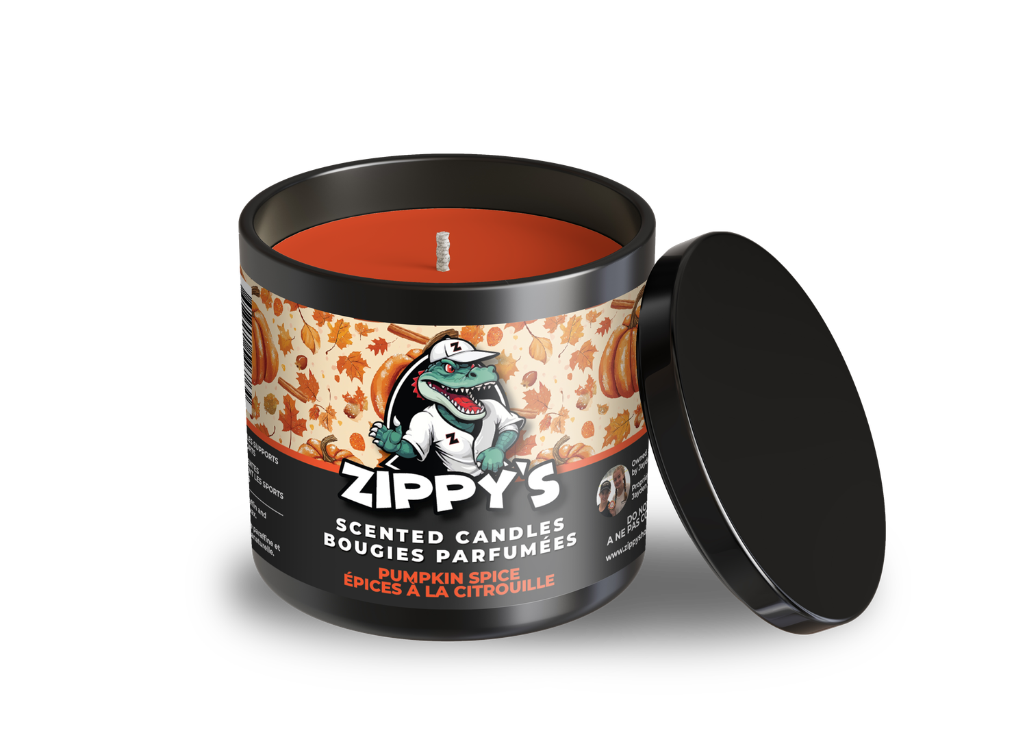 Zippy's scented candle with pumpkin spice fragrance on a white background
