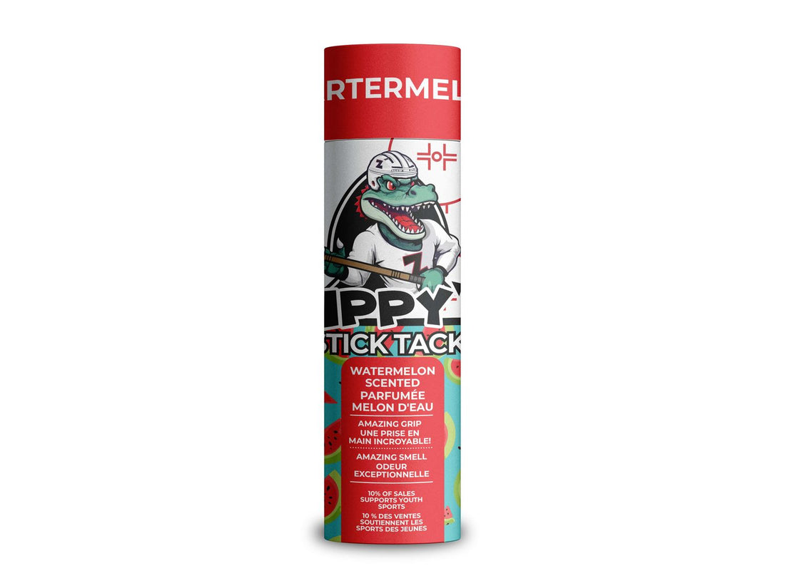 Product packaging with a red and white label featuring a cartoon character on a white background